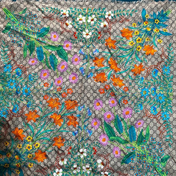 Gucci Modal Silk GG Monogram GG Tian Shawl Scarf Multi - Picture 3 of 9